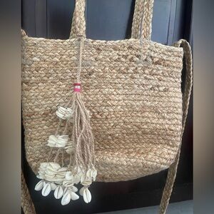 Zara straw tote with shells